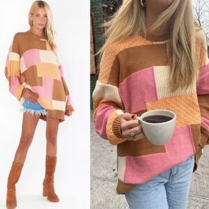Show Me Your MuMu Ember Tunic Sweater in Uneven Patchwork Knit various